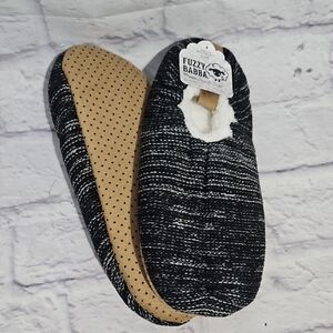 Fuzzy Babba Men's Black & White Knit Slip-On Slippers